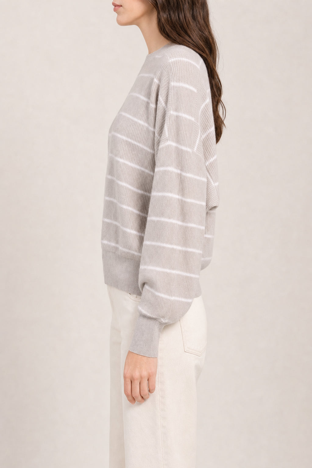 BRUNELLO CUCINELLI WOMEN'S LIGHT BEIGE STRIPED SWEATER