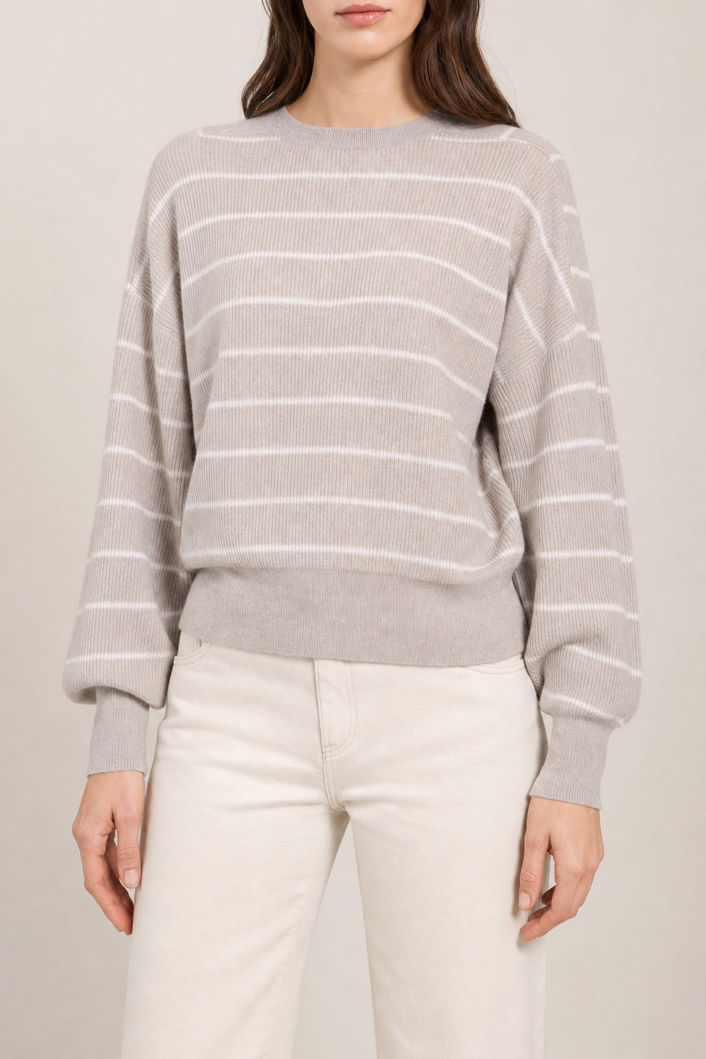 BRUNELLO CUCINELLI WOMEN'S LIGHT BEIGE STRIPED SWEATER