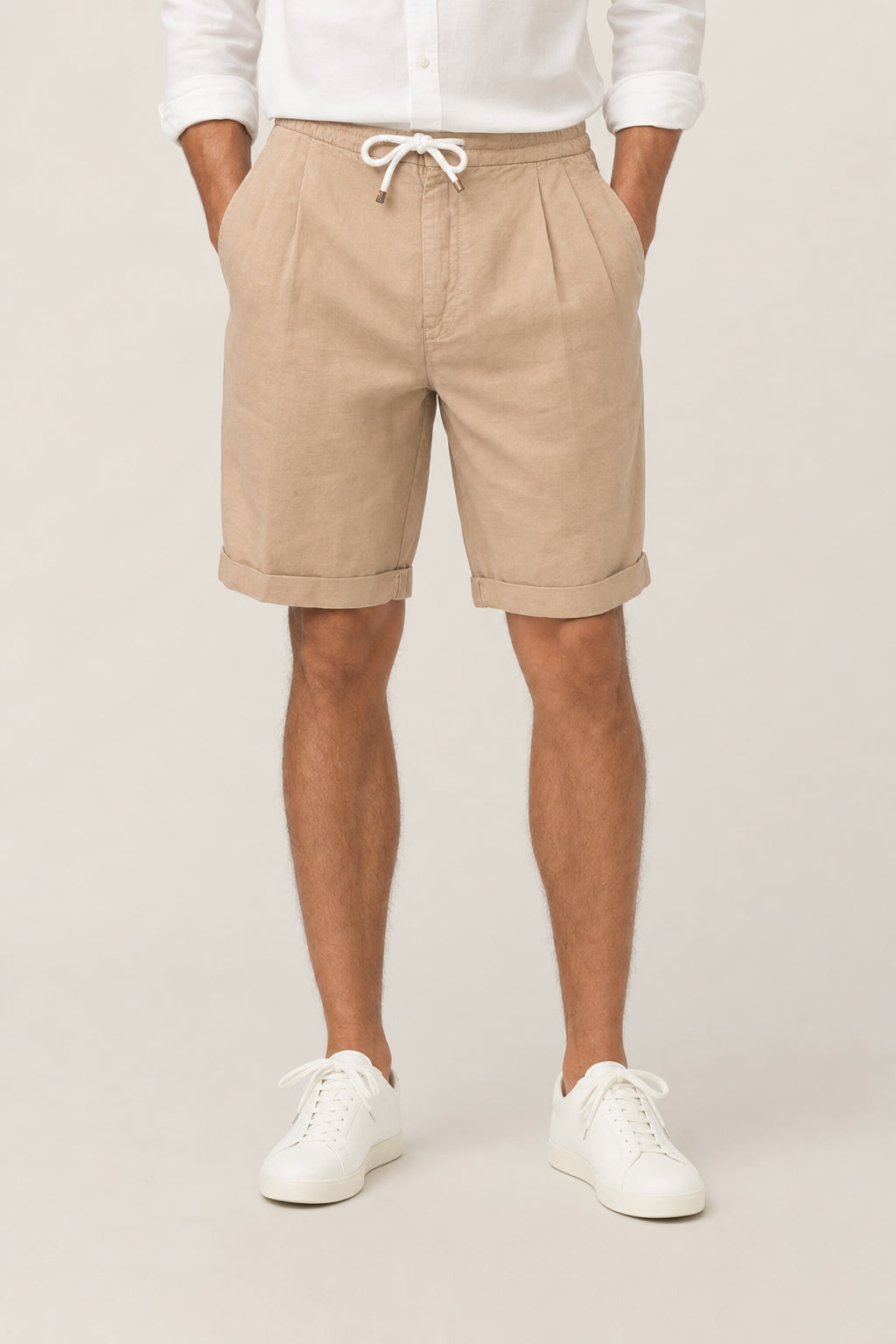 BRUNELLO CUCINELLI MEN'S NAVY LINEN BLEND SHORTS
