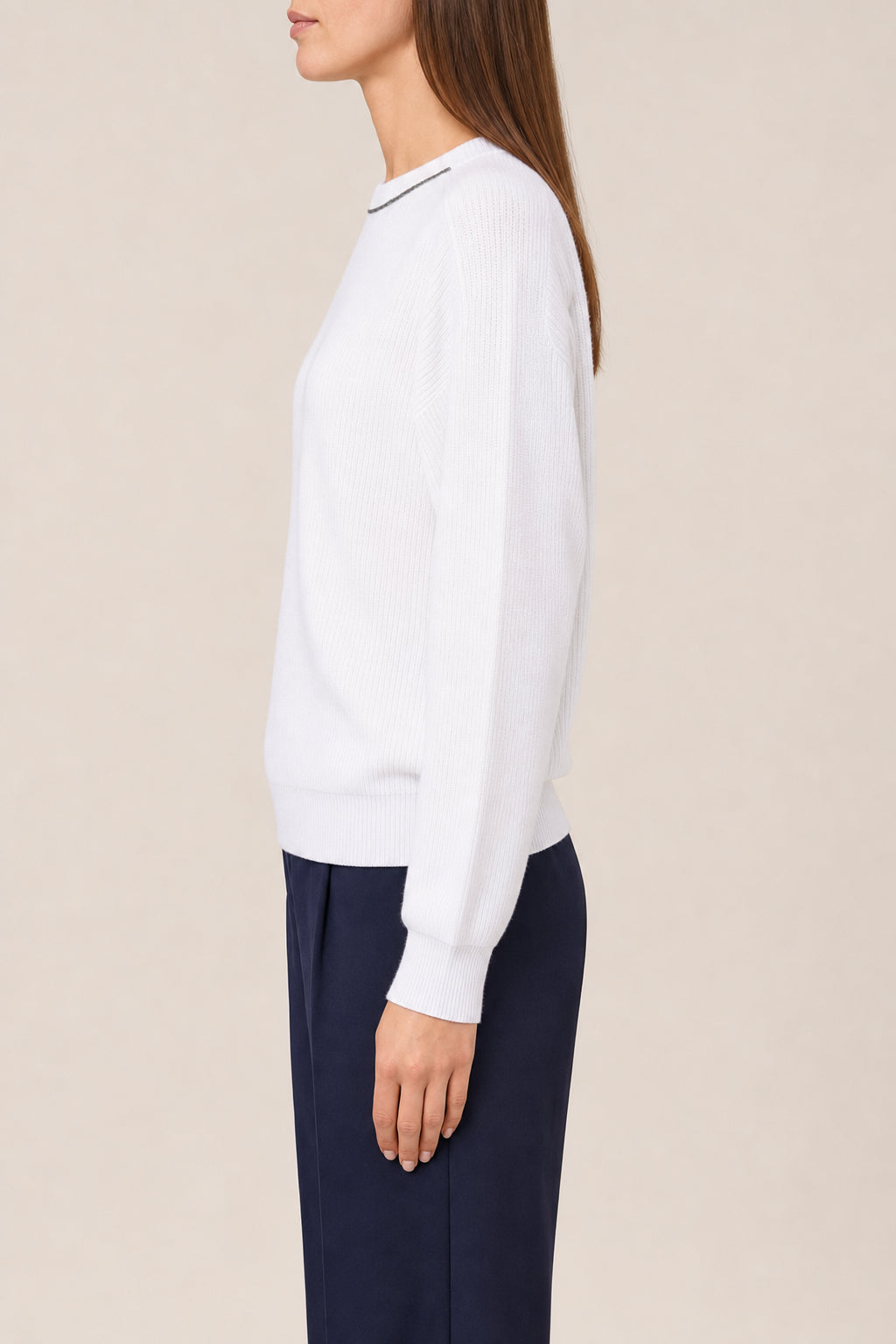 BRUNELLO CUCINELLI WOMEN'S WHITE COTTON CREW NECK SWEATER