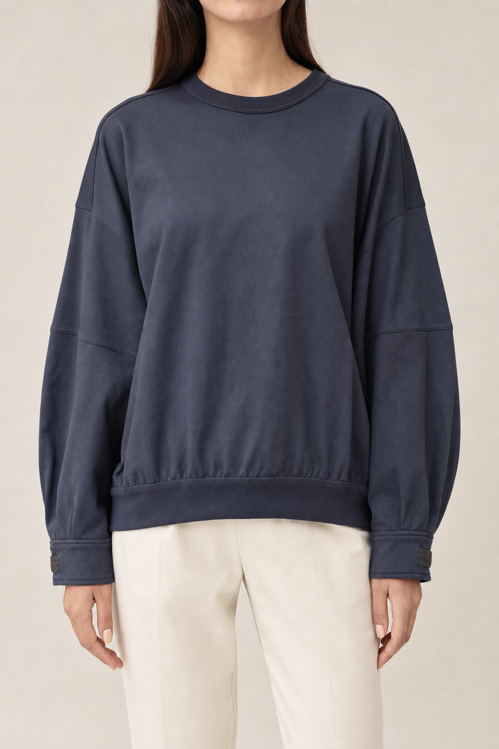 BRUNELLO CUCINELLI WOMEN'S DARK BLUE COTTON SWEATSHIRT