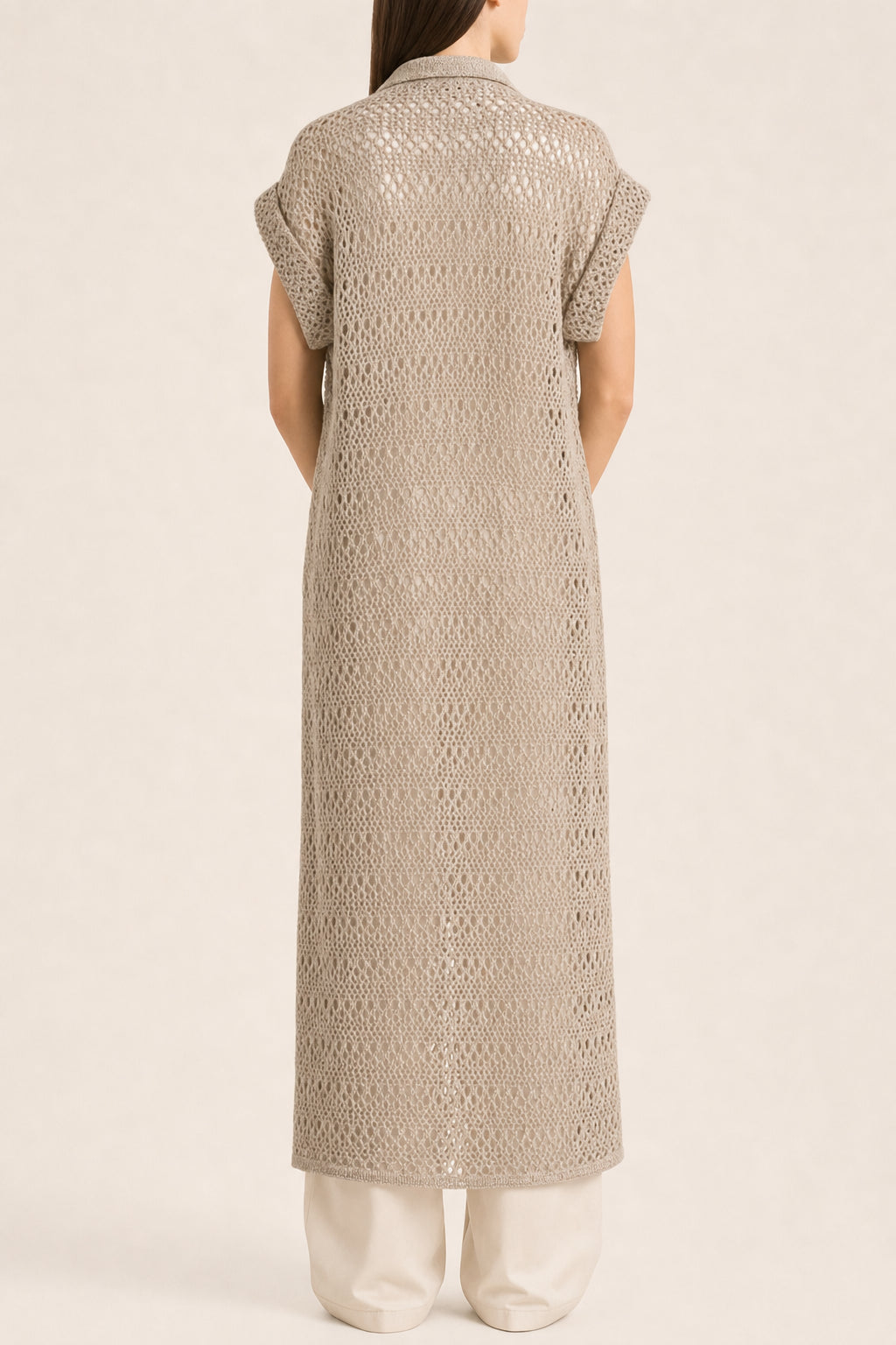 BRUNELLO CUCINELLI WOMEN'S BEIGE LINEN SILK OPENWORK SWEATER