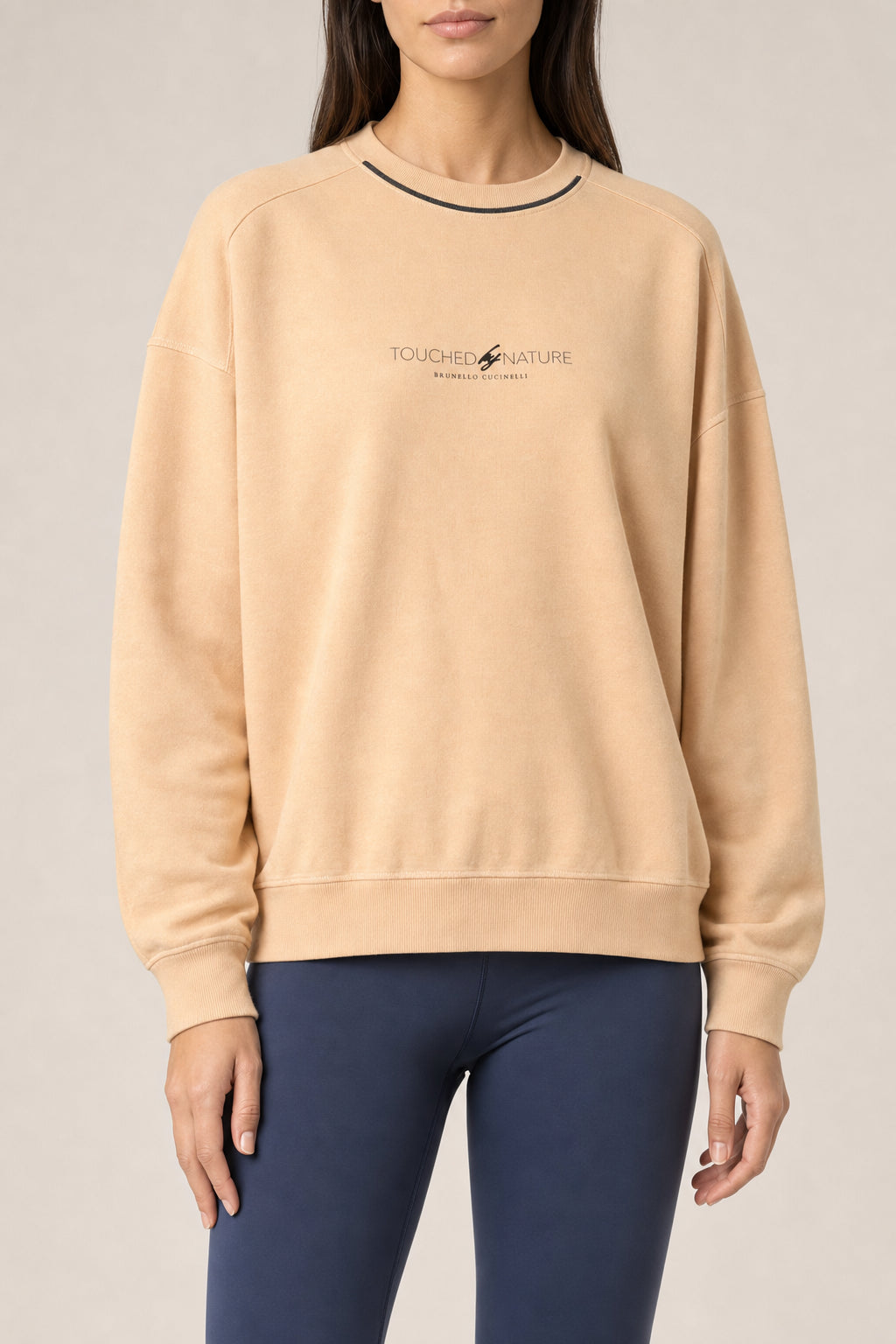 BRUNELLO CUCINELLI WOMEN'S LIGHT BEIGE COTTON SWEATSHIRT