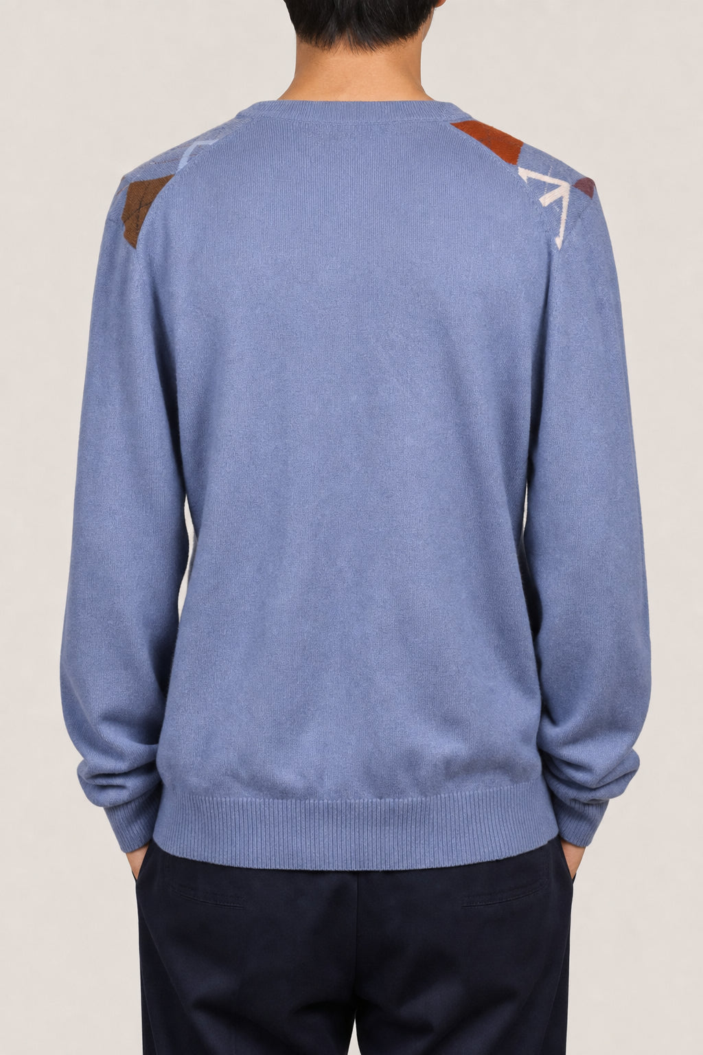 DIOR MEN'S BLUE PATTERNED V NECK SWEATER