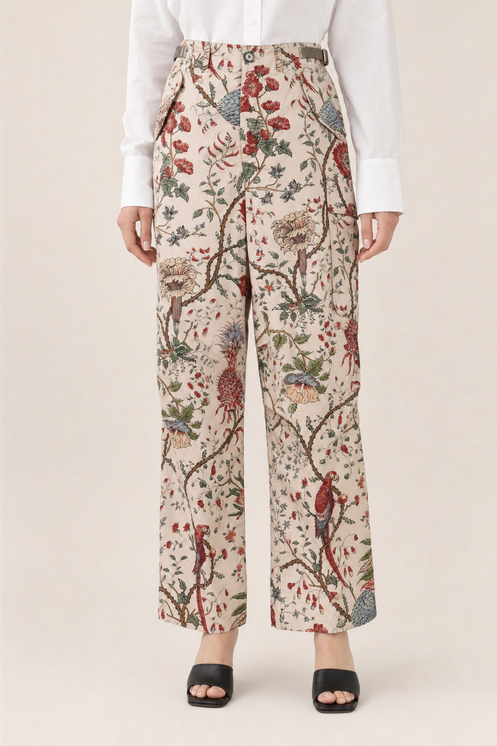 DIOR WOMEN'S BEIGE FLORAL PRINT TROUSERS