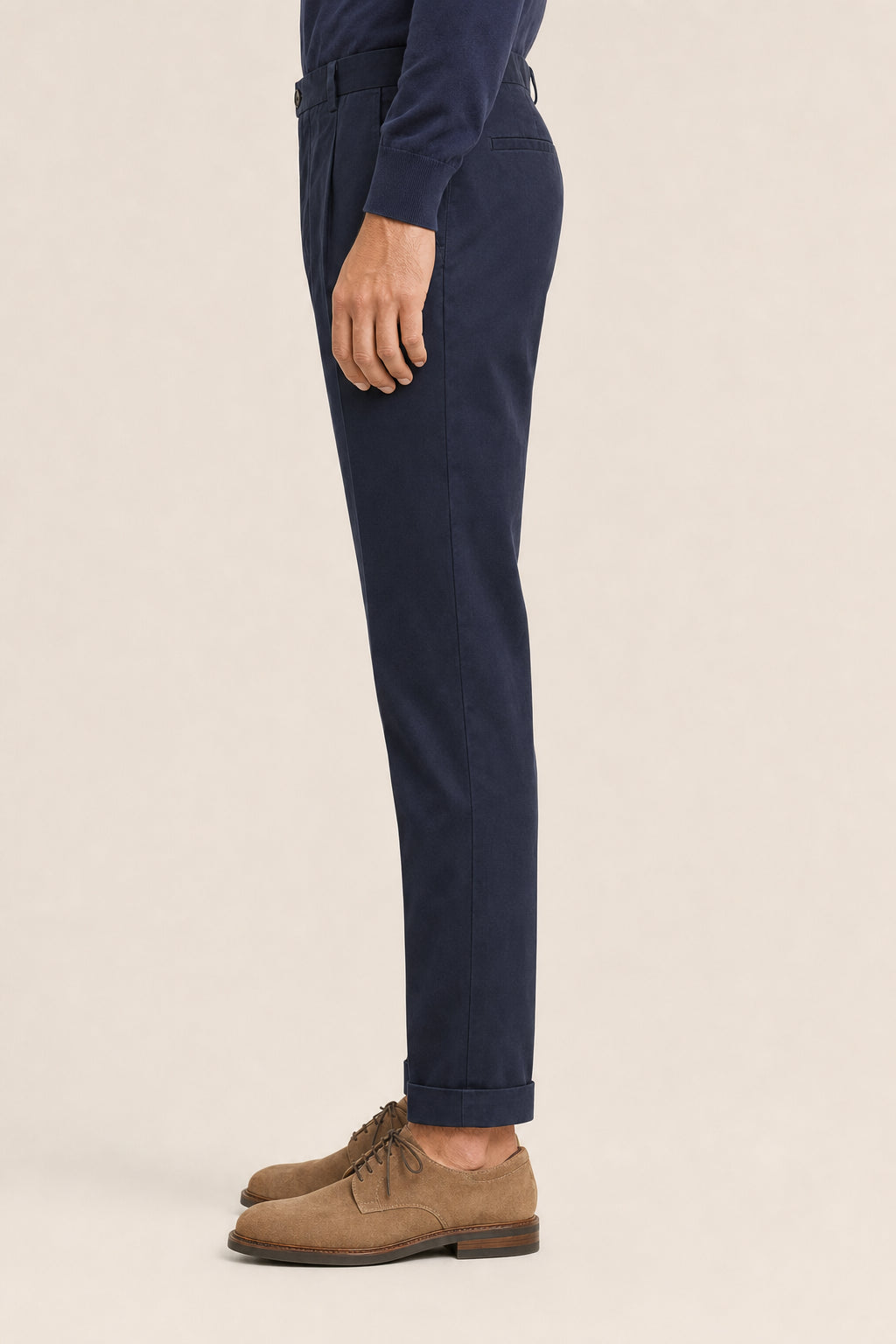 BRUNELLO CUCINELLI MEN'S NAVY COTTON DRESS TROUSERS