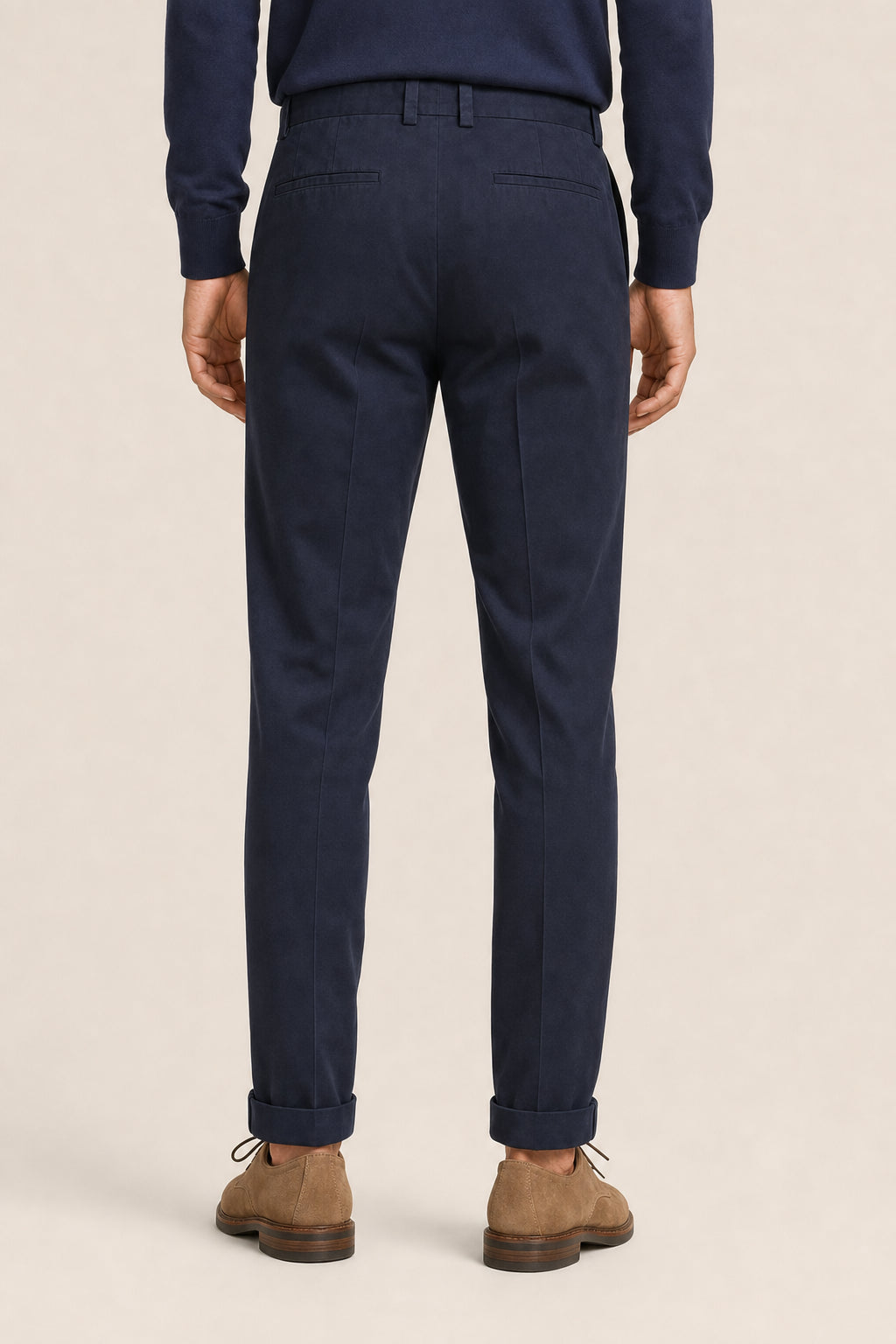 BRUNELLO CUCINELLI MEN'S NAVY COTTON DRESS TROUSERS