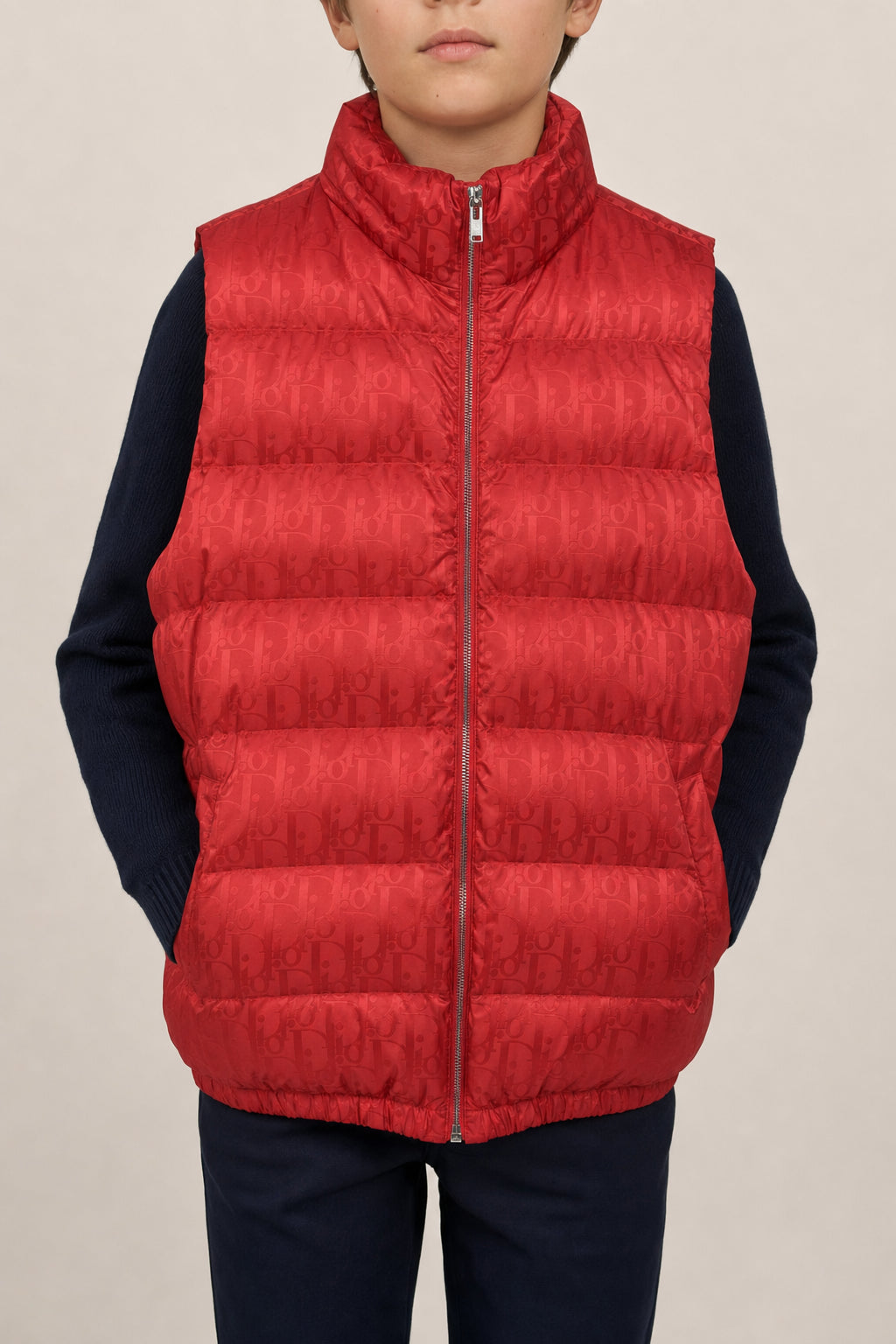 DIOR KIDS'S RED QUILTED PUFFER VEST