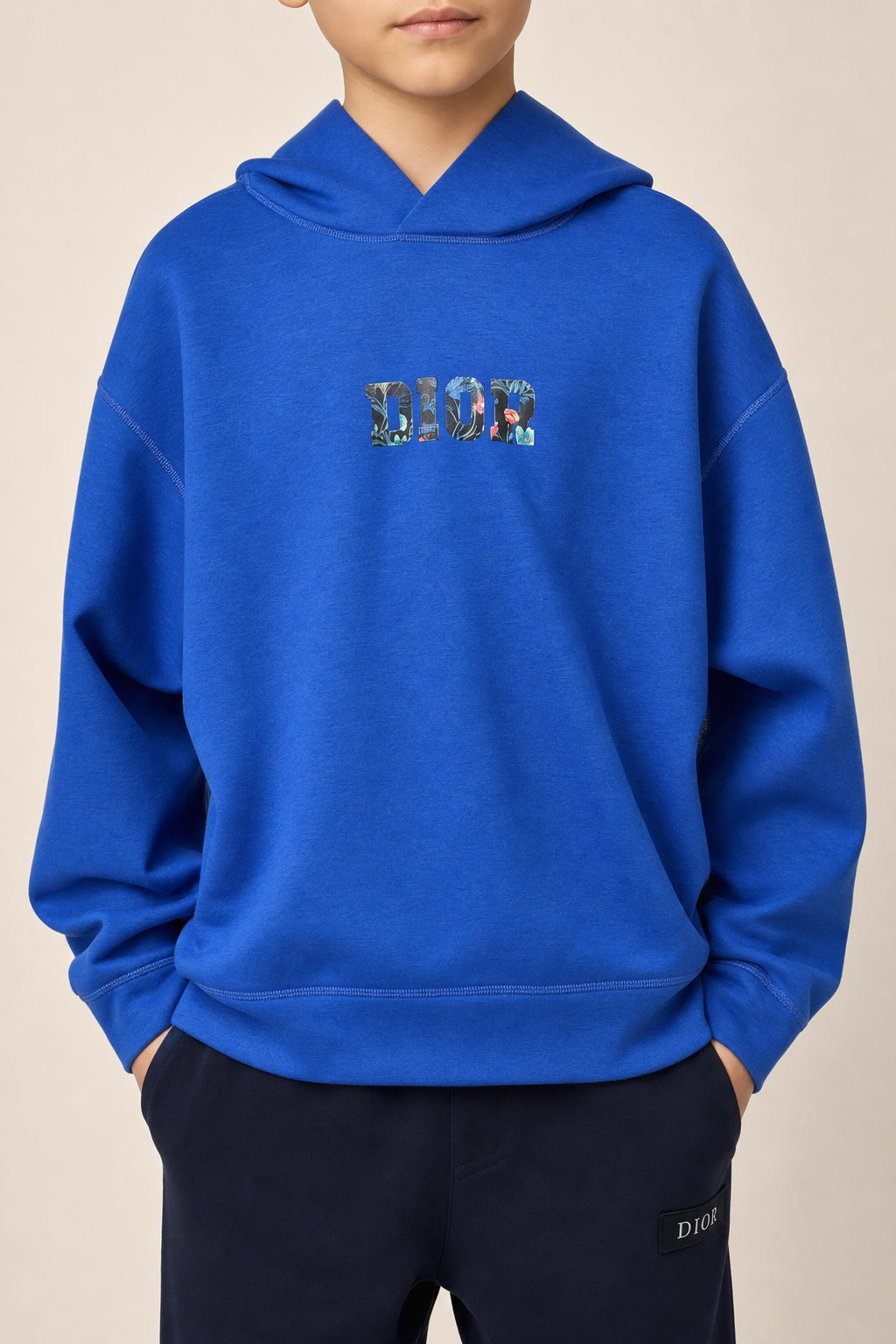 DIOR KIDS'S BLUE LOGO PRINT HOODIE