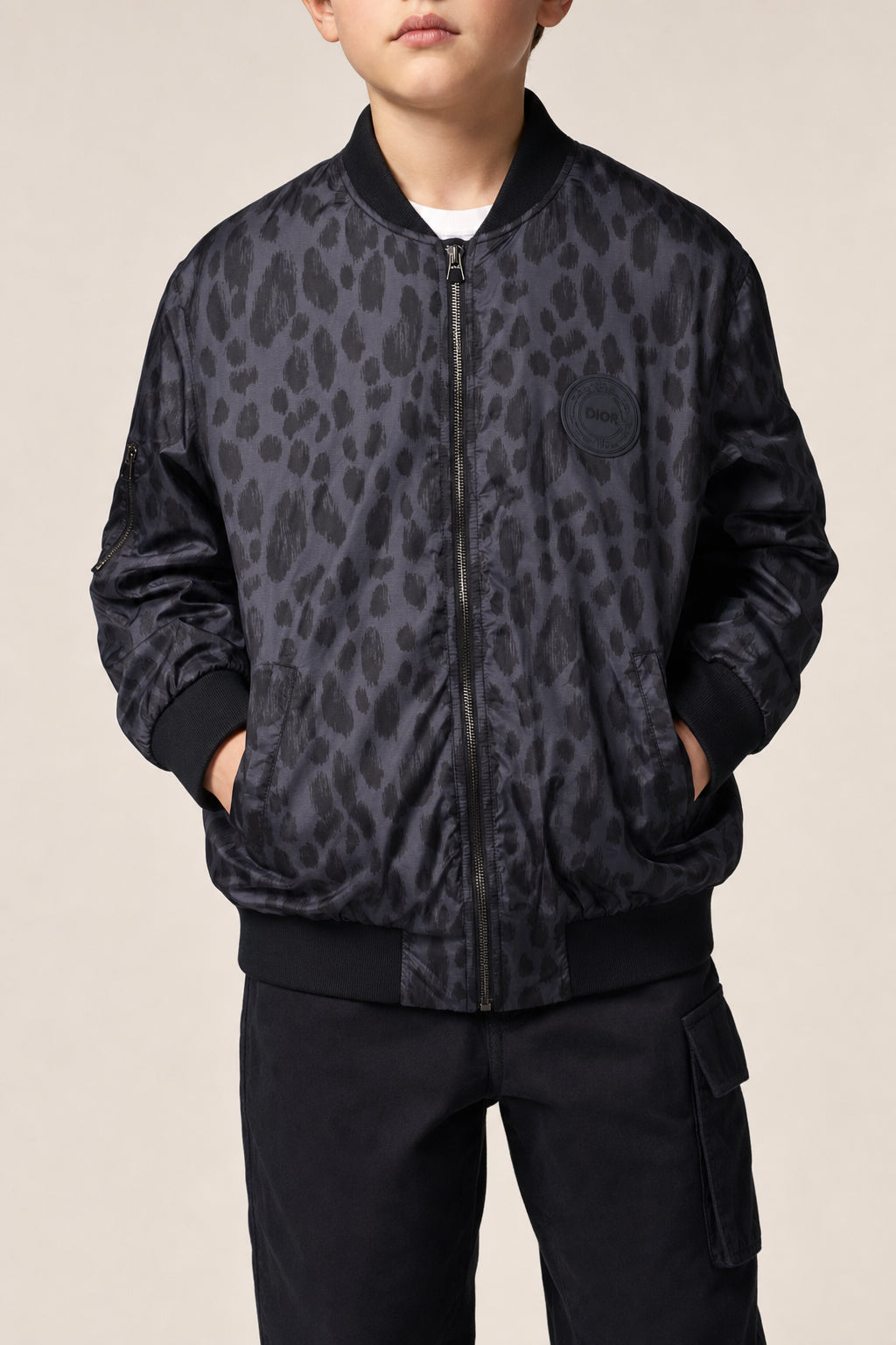 DIOR KIDS BLACK LEOPARD PRINT JACKET