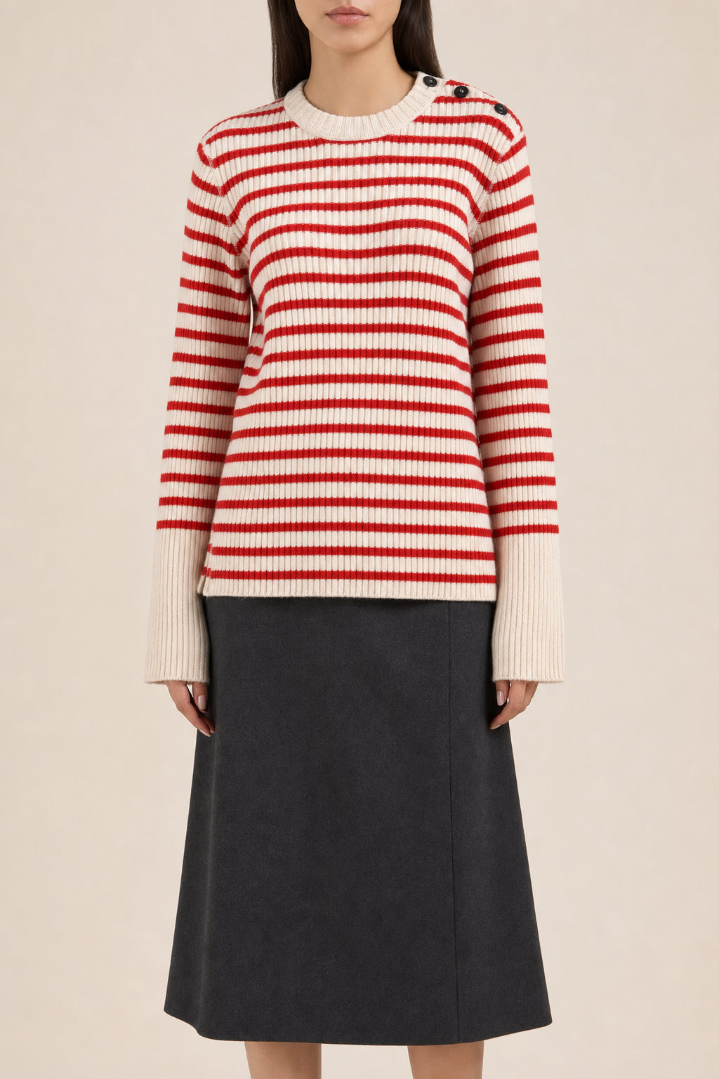 DIOR MEN'S BEIGE RED STRIPED SWEATER