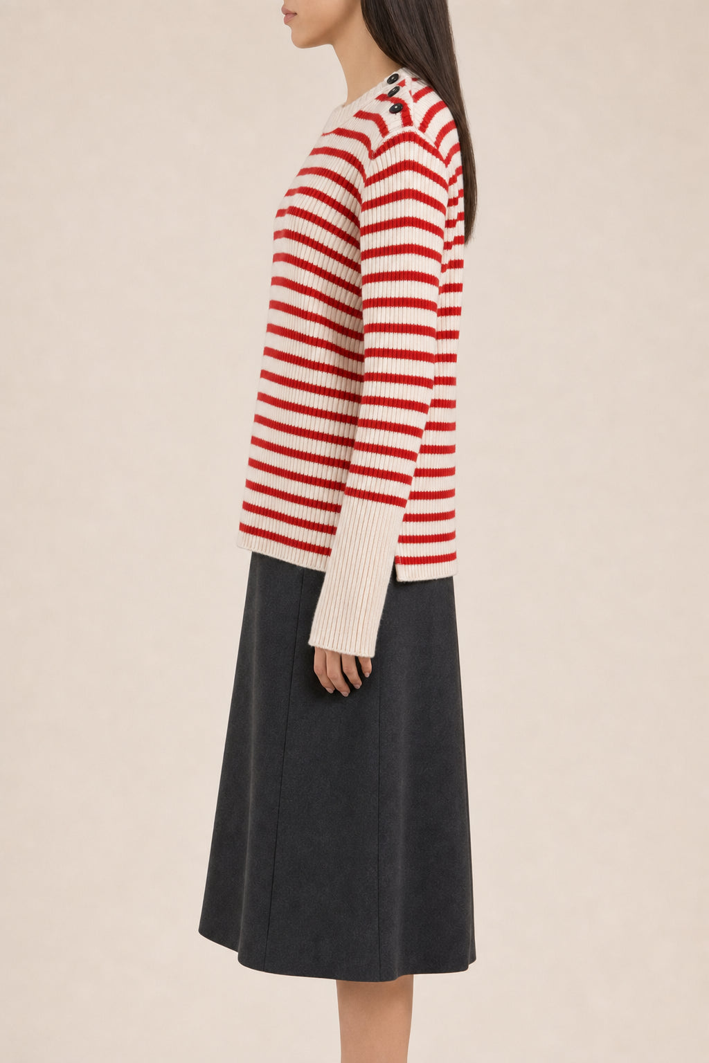 DIOR MEN'S BEIGE RED STRIPED SWEATER