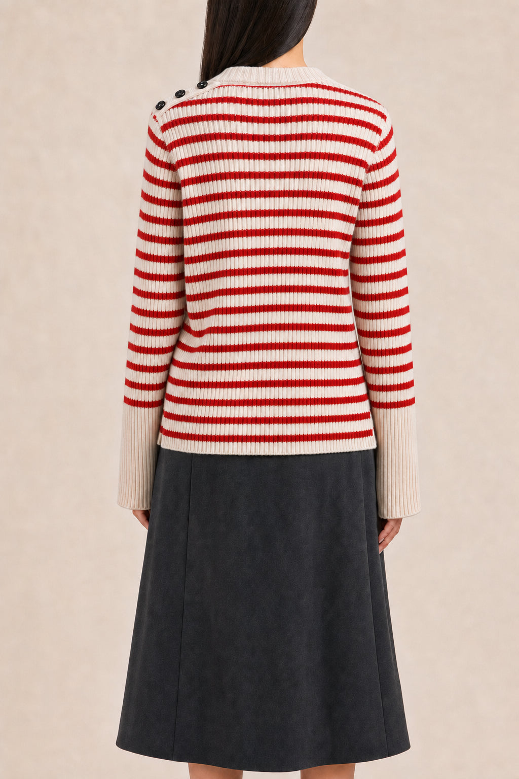 DIOR MEN'S BEIGE RED STRIPED SWEATER