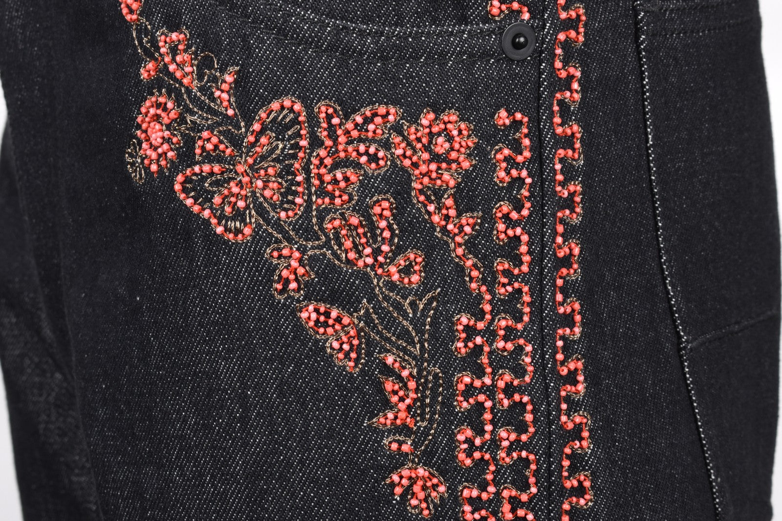 DIOR WOMEN'S BLACK EMBROIDERED DENIM TROUSERS