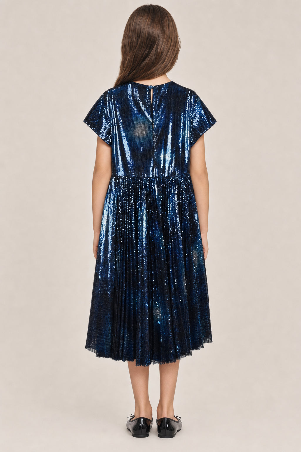DIOR KIDS'S BLUE SEQUIN PLEATED DRESS