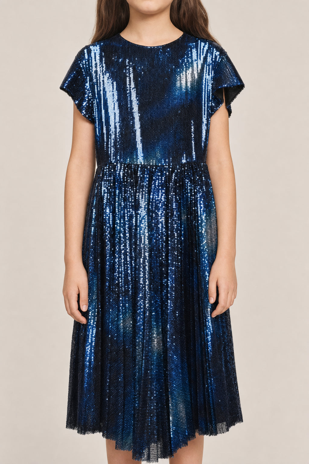 DIOR KIDS'S BLUE SEQUIN PLEATED DRESS