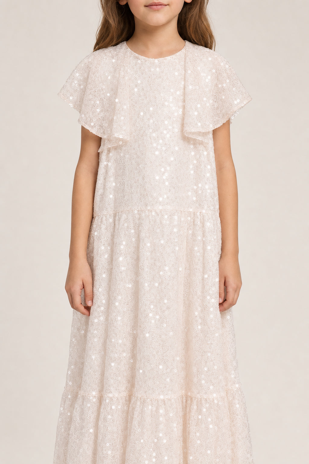 DIOR KIDS'S OFF WHITE SEQUIN DRESS