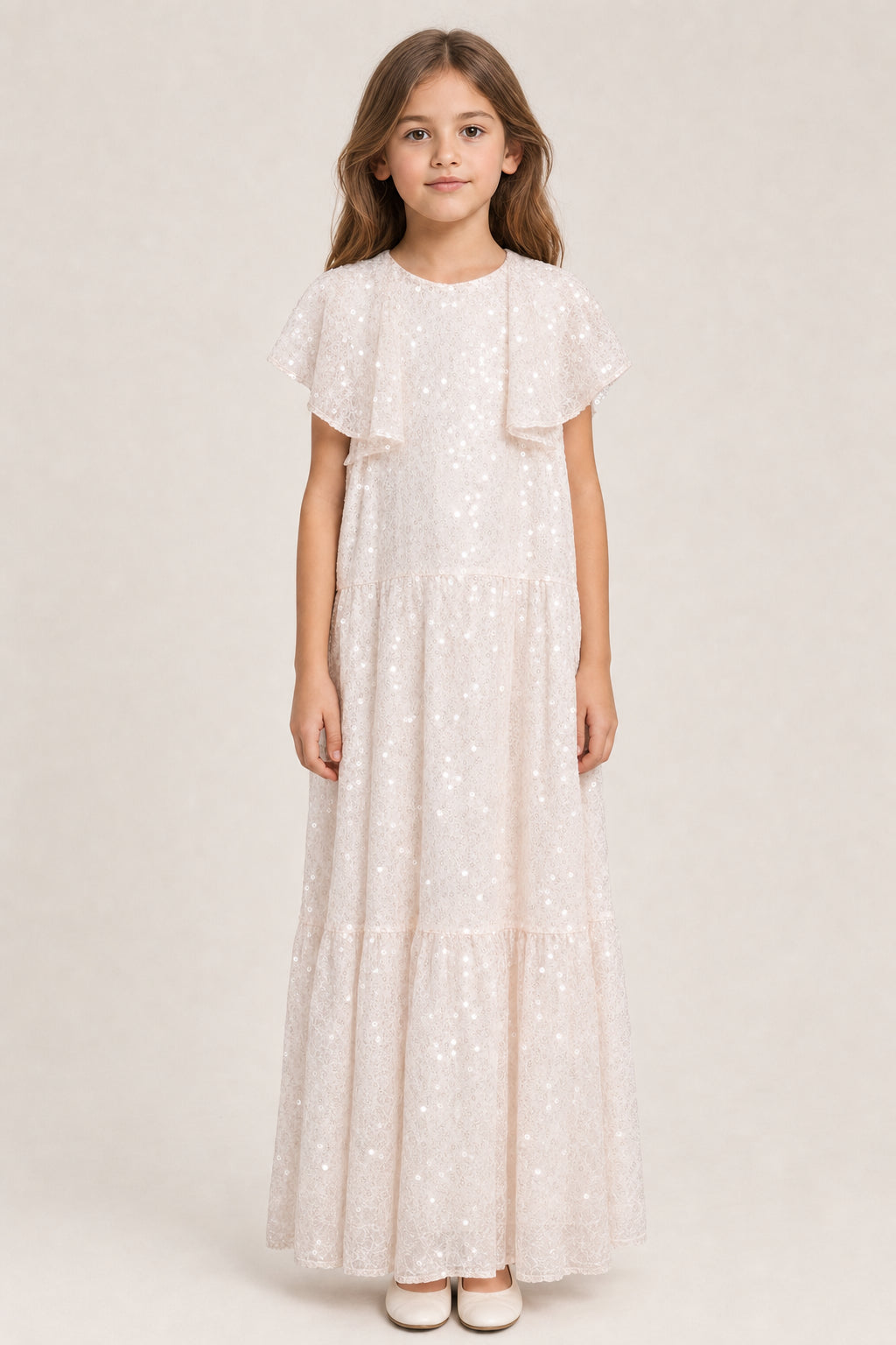 DIOR KIDS'S OFF WHITE SEQUIN DRESS