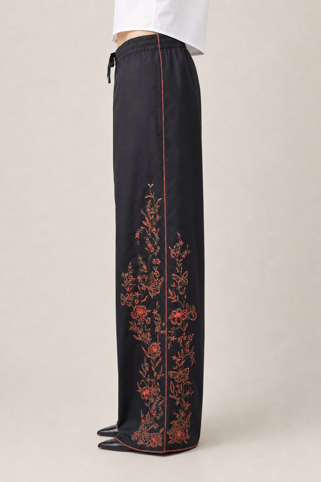 DIOR WOMEN'S BLACK EMBROIDERED WIDE TROUSERS