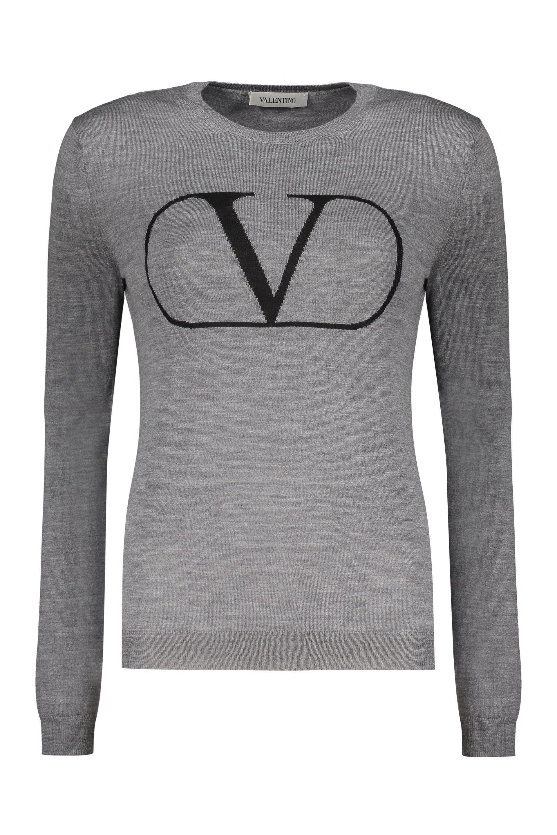 VALENTINO WOMEN'S GREY WOOL LOGO SWEATER