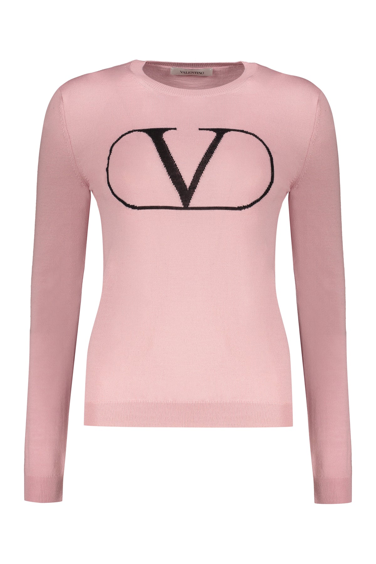 VALENTINO WOMEN'S ROSE WOOL CREWNECK SWEATER