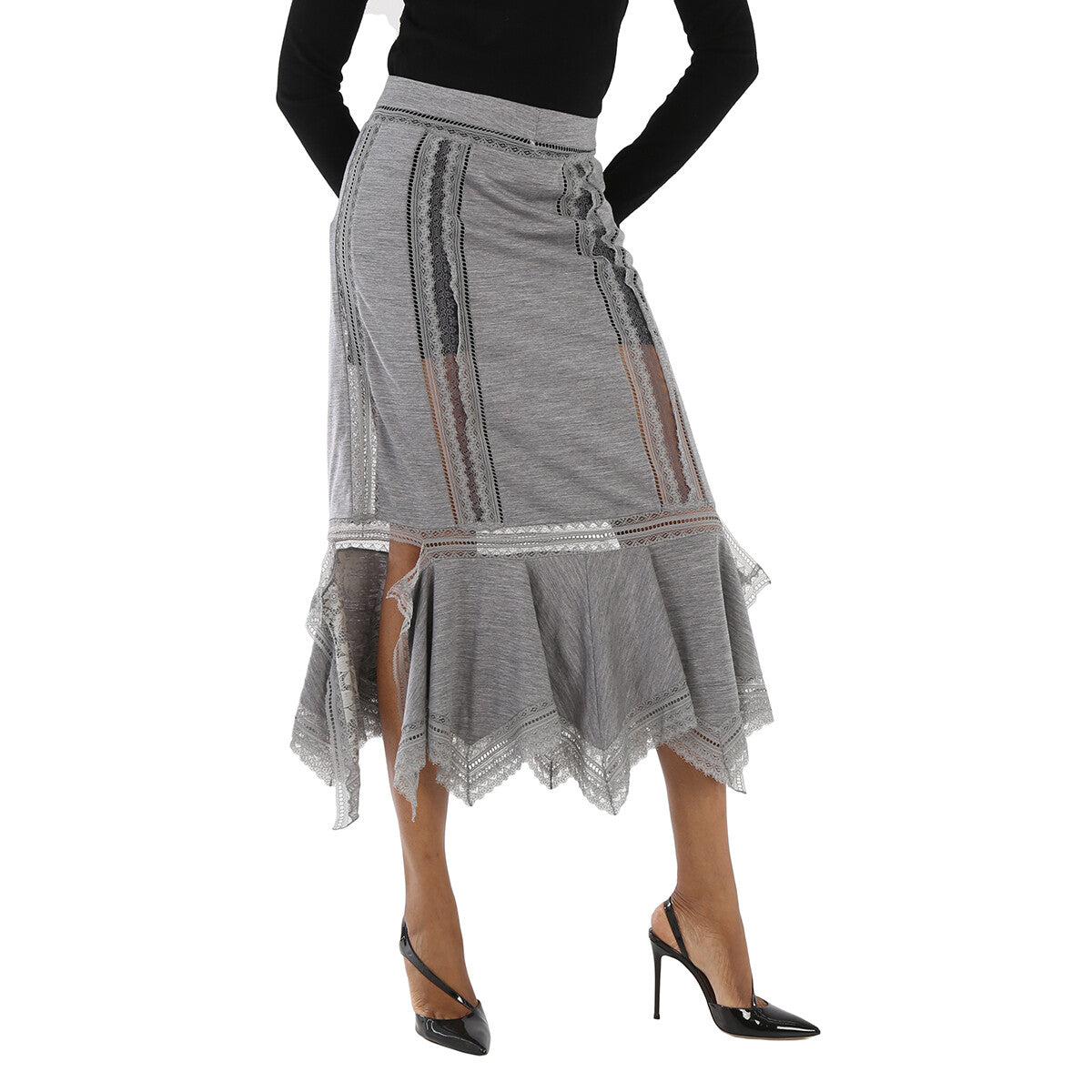 BURBERRY WOMEN'S LIGHT GREY LACE SKIRT