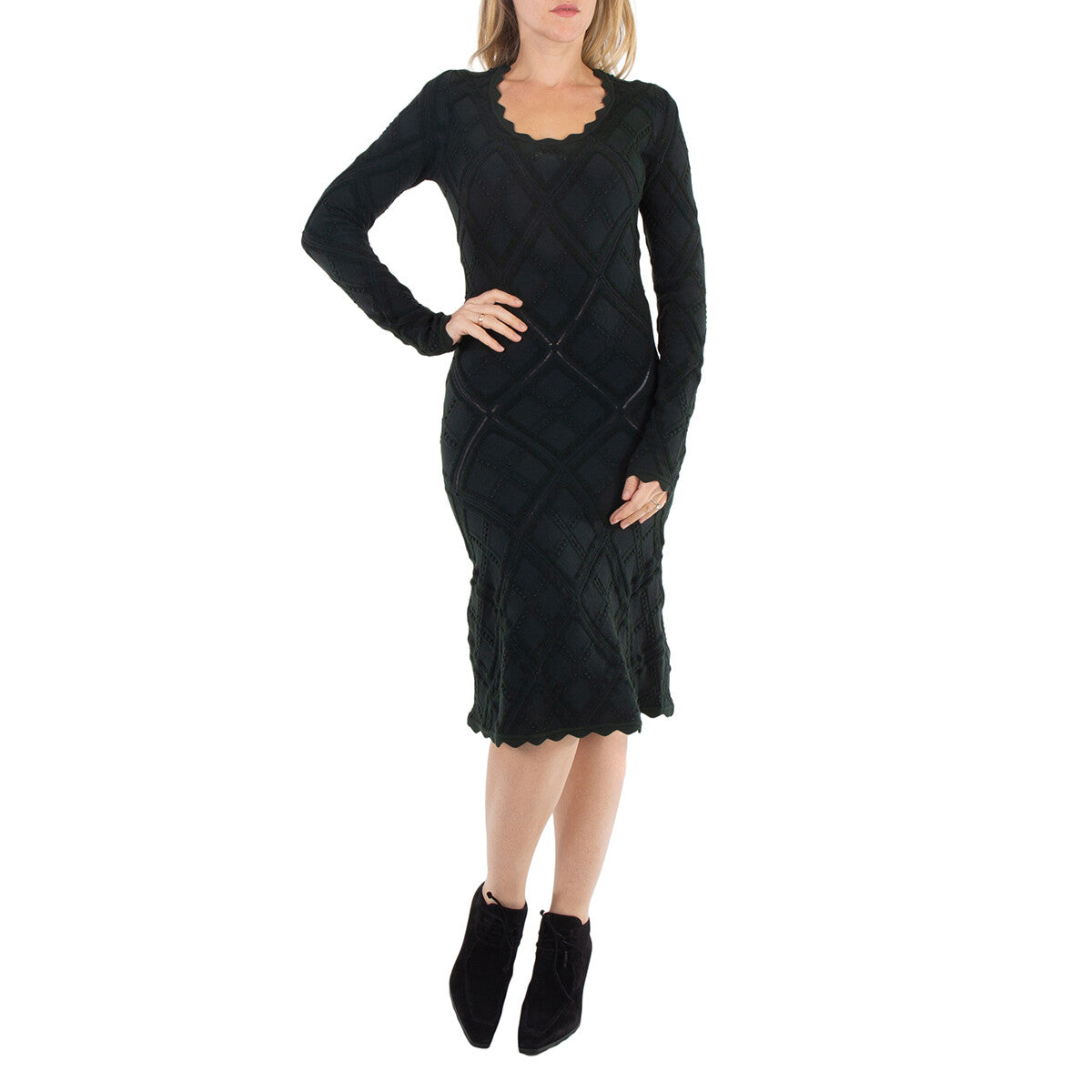 BURBERRY WOMEN'S BLACK TEXTURED LONG SLEEVE DRESS