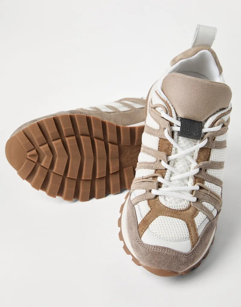 BRUNELLO CUCINELLI WOMEN'S BEIGE WHITE LEATHER SNEAKERS