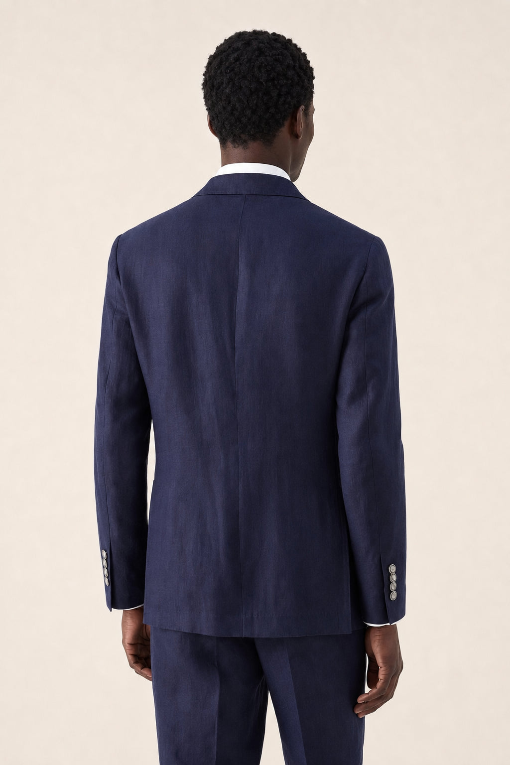 BRUNELLO CUCINELLI MEN'S NAVY LINEN DOUBLE BREASTED BLAZER