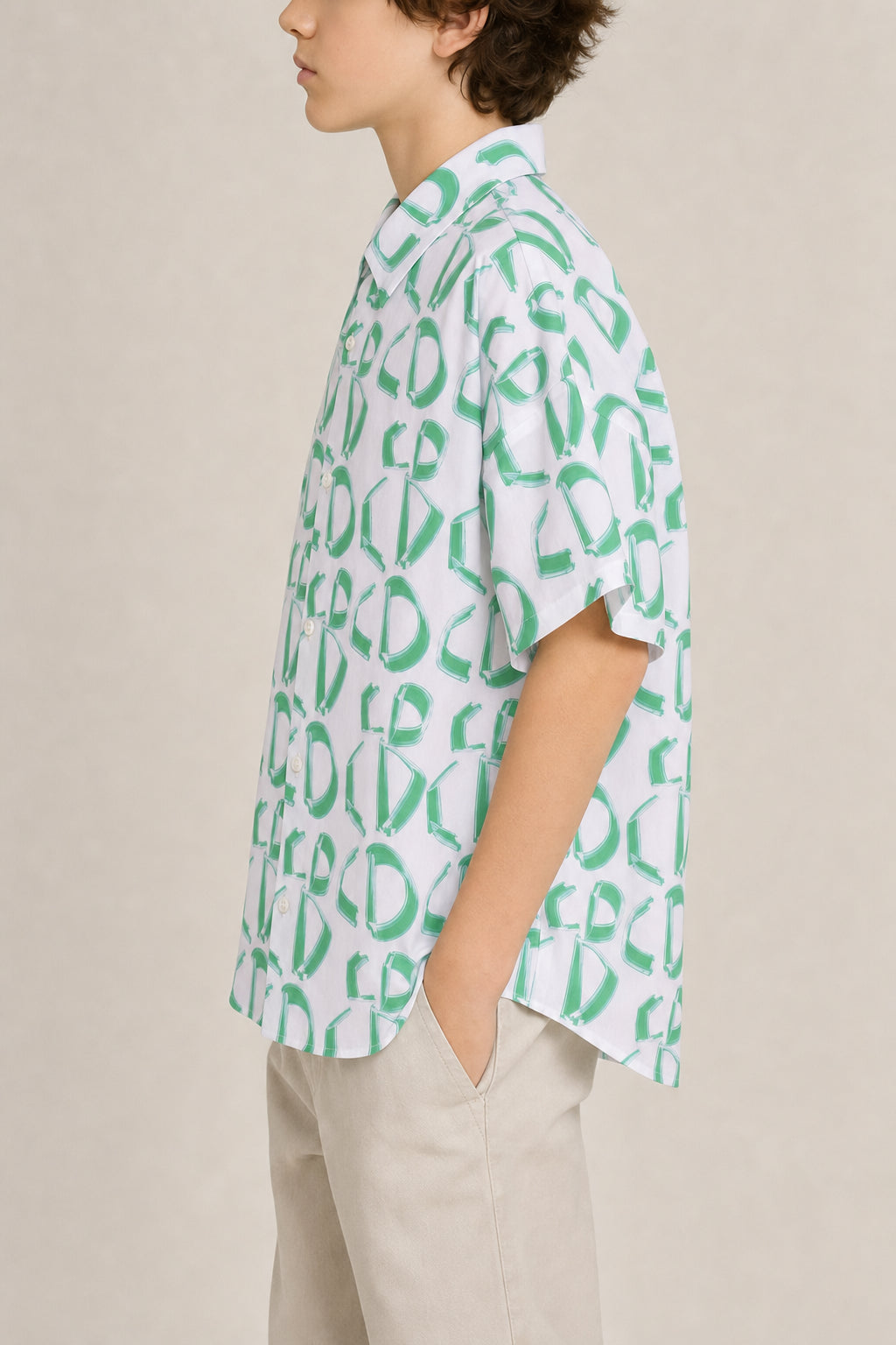 DIOR KIDS'S WHITE GREEN PRINT SHIRT