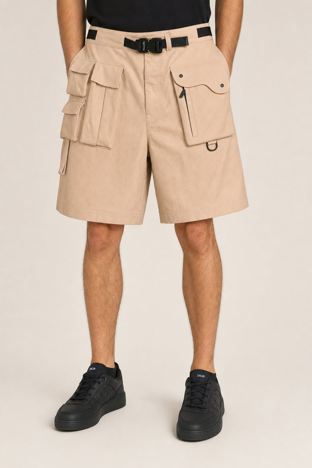 DIOR MEN'S BEIGE CARGO POCKET SHORTS