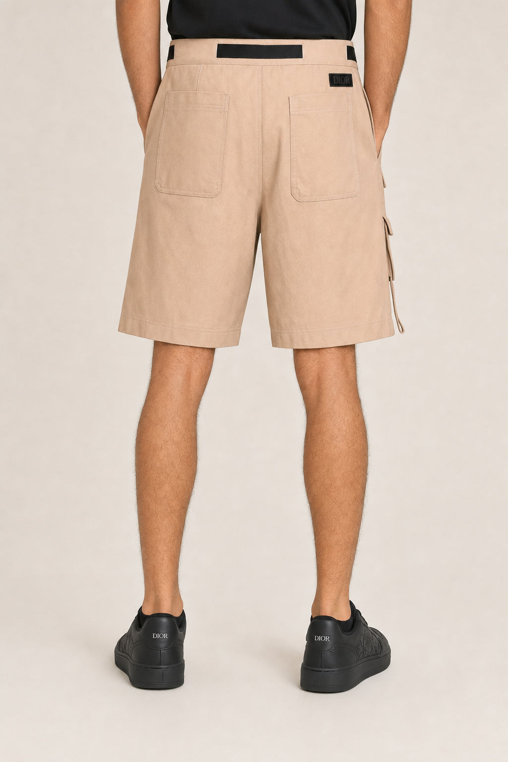 DIOR MEN'S BEIGE CARGO POCKET SHORTS