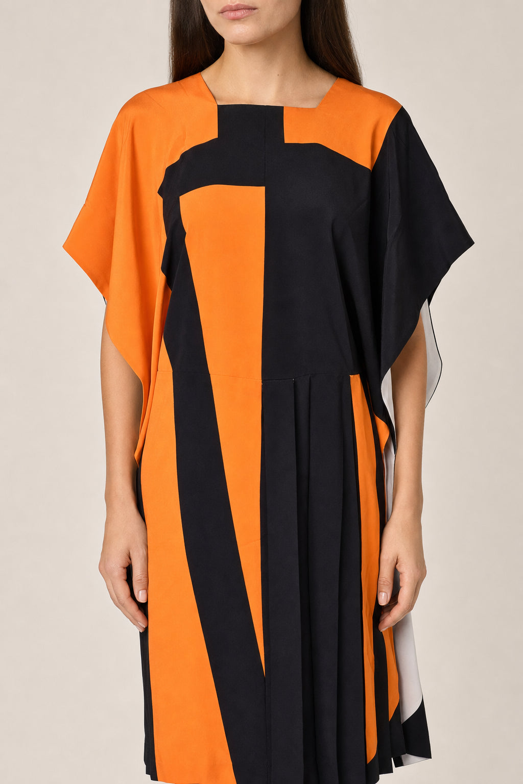 BURBERRY WOMEN'S ORANGE BLACK COLORBLOCK DRESS