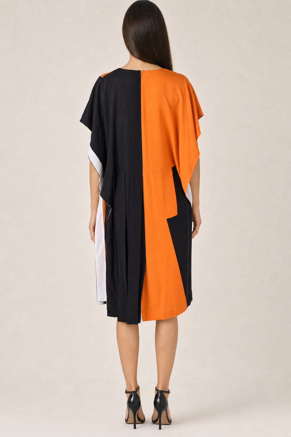 BURBERRY WOMEN'S ORANGE BLACK COLORBLOCK DRESS