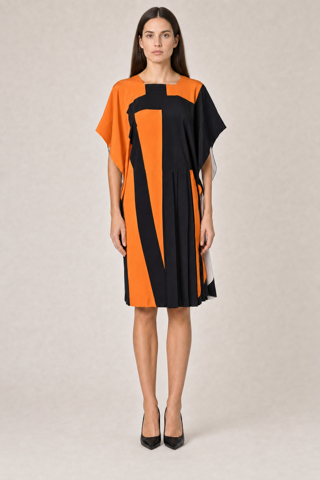 BURBERRY WOMEN'S ORANGE BLACK COLORBLOCK DRESS
