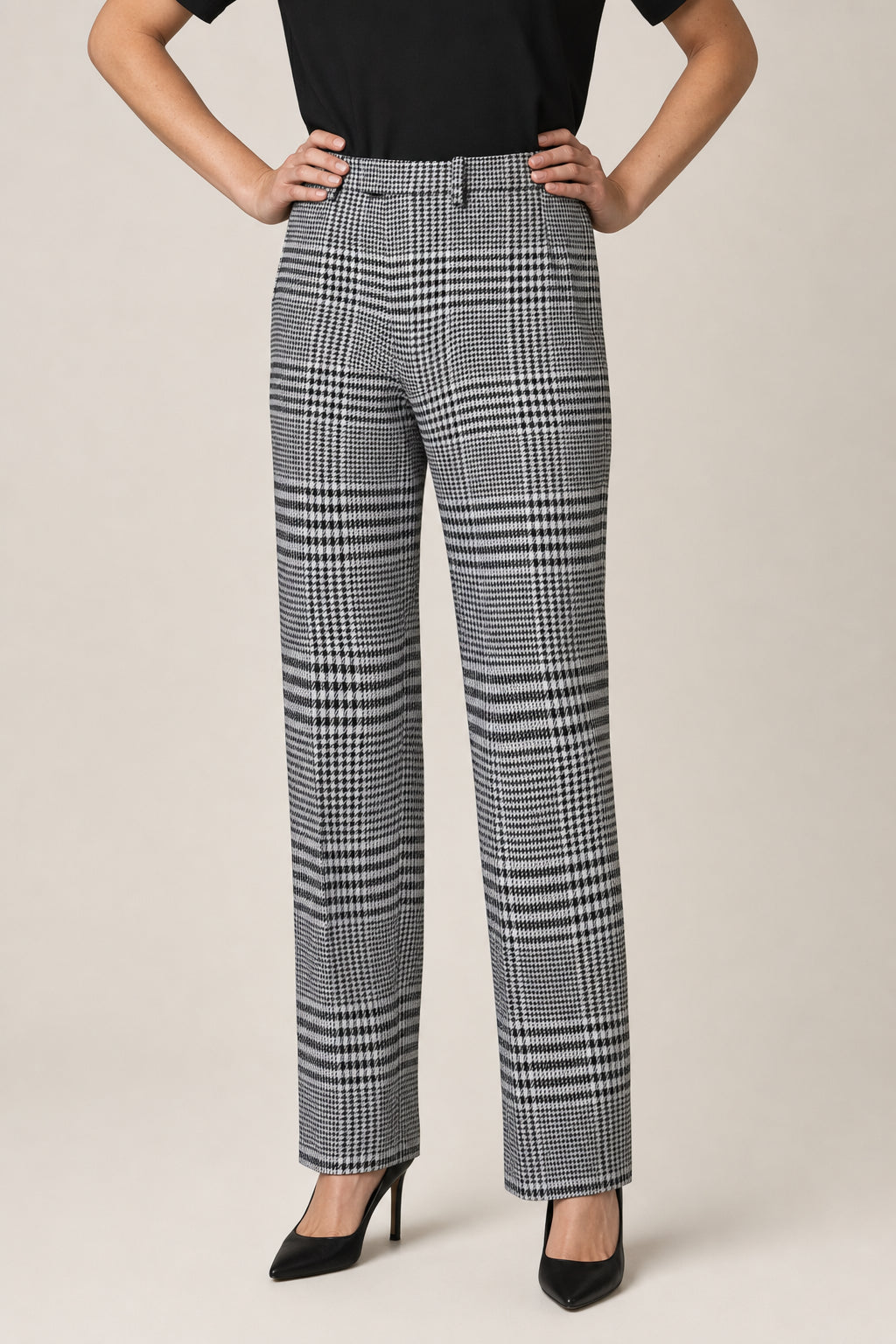BURBERRY WOMEN'S HOUNDSTOOTH CHECK PATTERN WOOL TROUSERS NWT