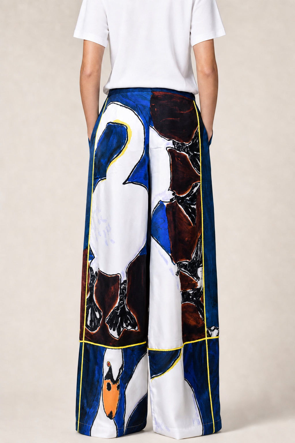 BURBERRY WOMEN'S BLUE WHITE PRINTED TROUSERS