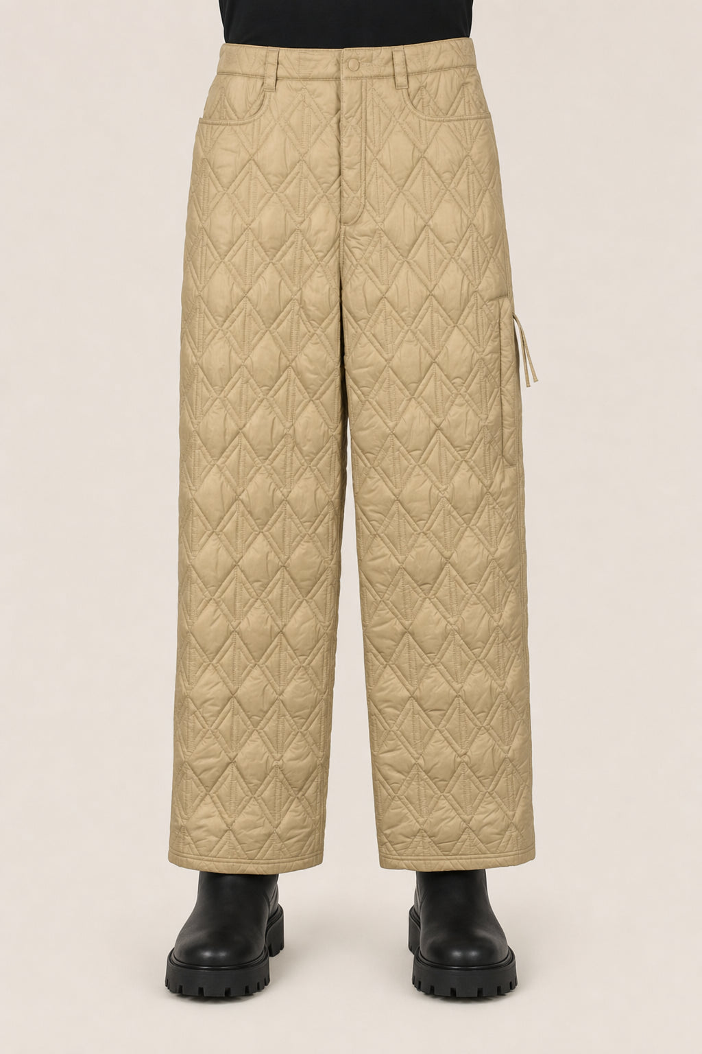 DIOR MEN'S KHAKI QUILTED WIDE TROUSERS
