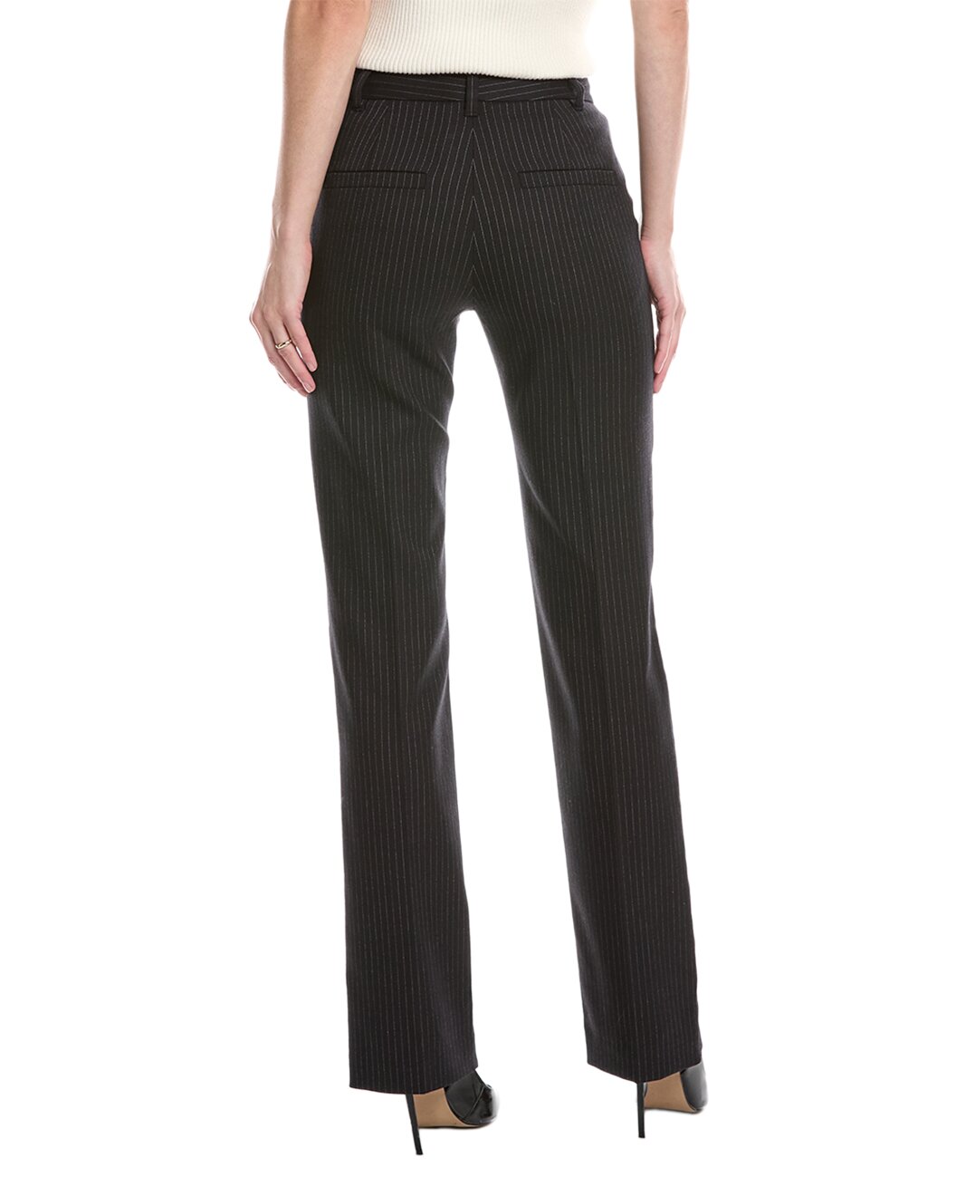 BRUNELLO CUCINELLI WOMEN'S BLUE WOOL PINSTRIPE TROUSERS