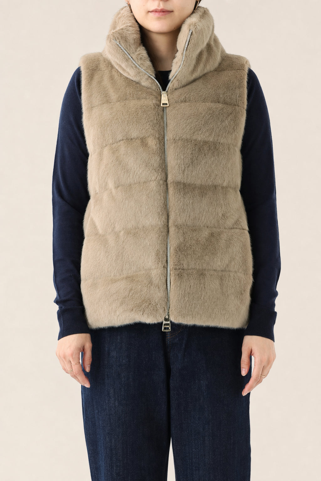 HERNO WOMEN'S CAMEL FAUX FUR VEST