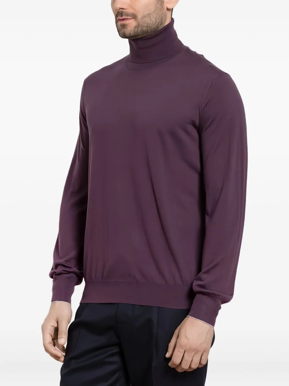 BRUNELLO CUCINELLI MEN'S PLUM TURTLENECK KNIT SWEATER