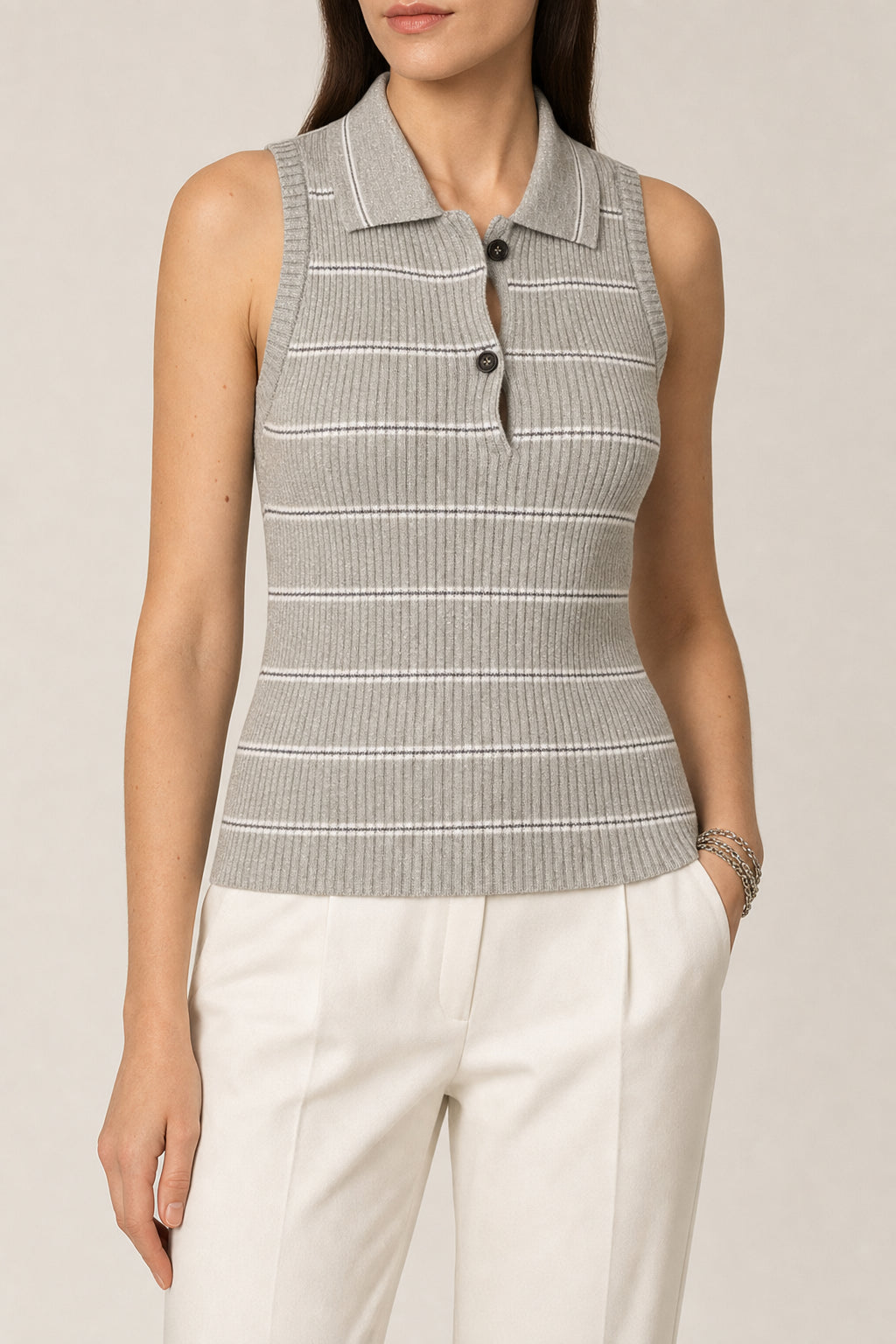 BRUNELLO CUCINELLI WOMEN'S STRIPED SLEEVELESS KNIT SWEATER NWT MSRP $1535