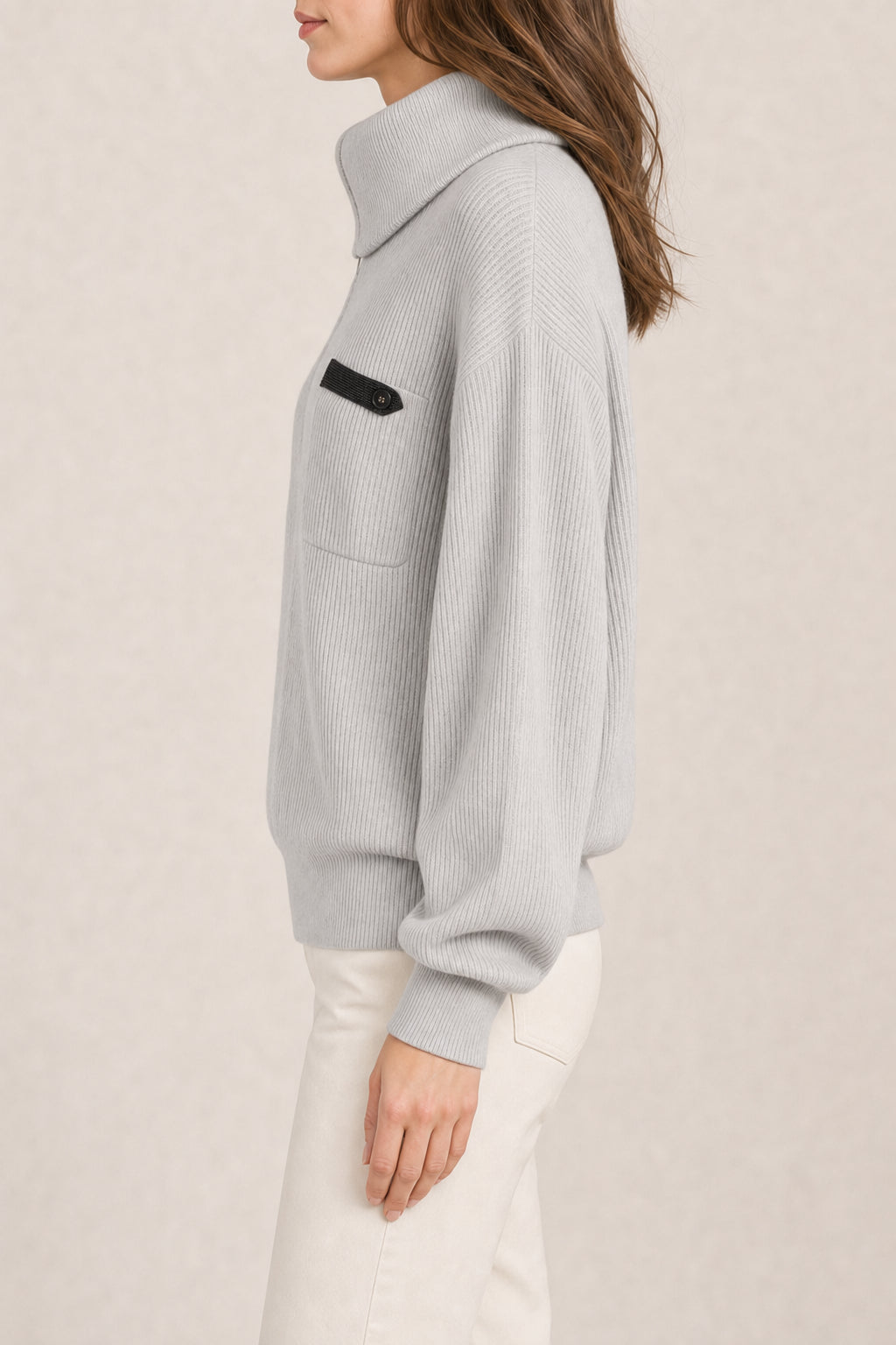 BRUNELLO CUCINELLI WOMEN'S NEBBIA COTTON HALF ZIP SWEATER