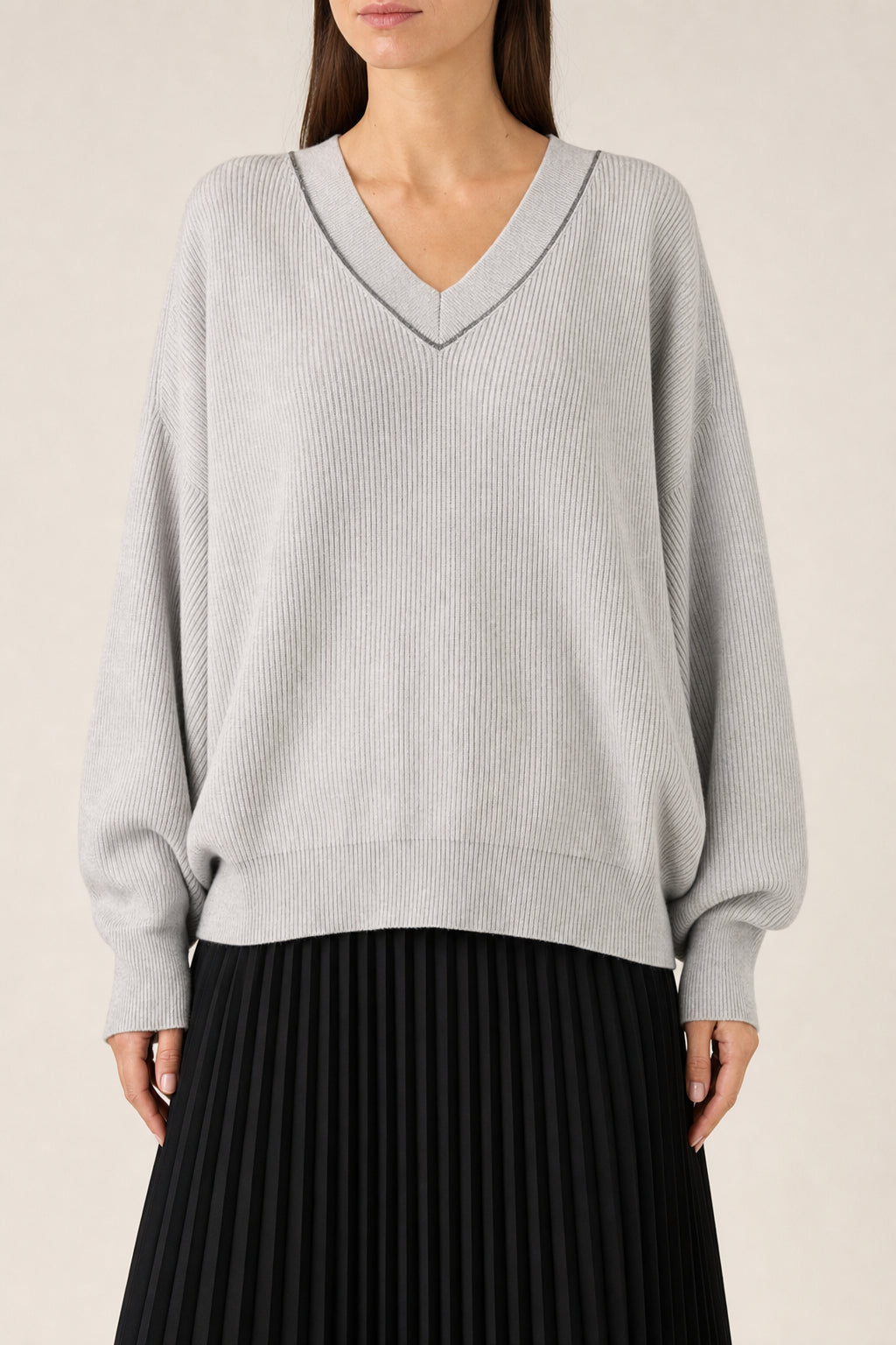 BRUNELLO CUCINELLI WOMEN'S NEBBIA COTTON V NECK SWEATER