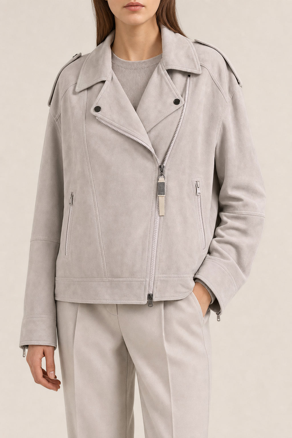 BRUNELLO CUCINELLI WOMEN'S QUARZO SUEDE BIKER JACKET