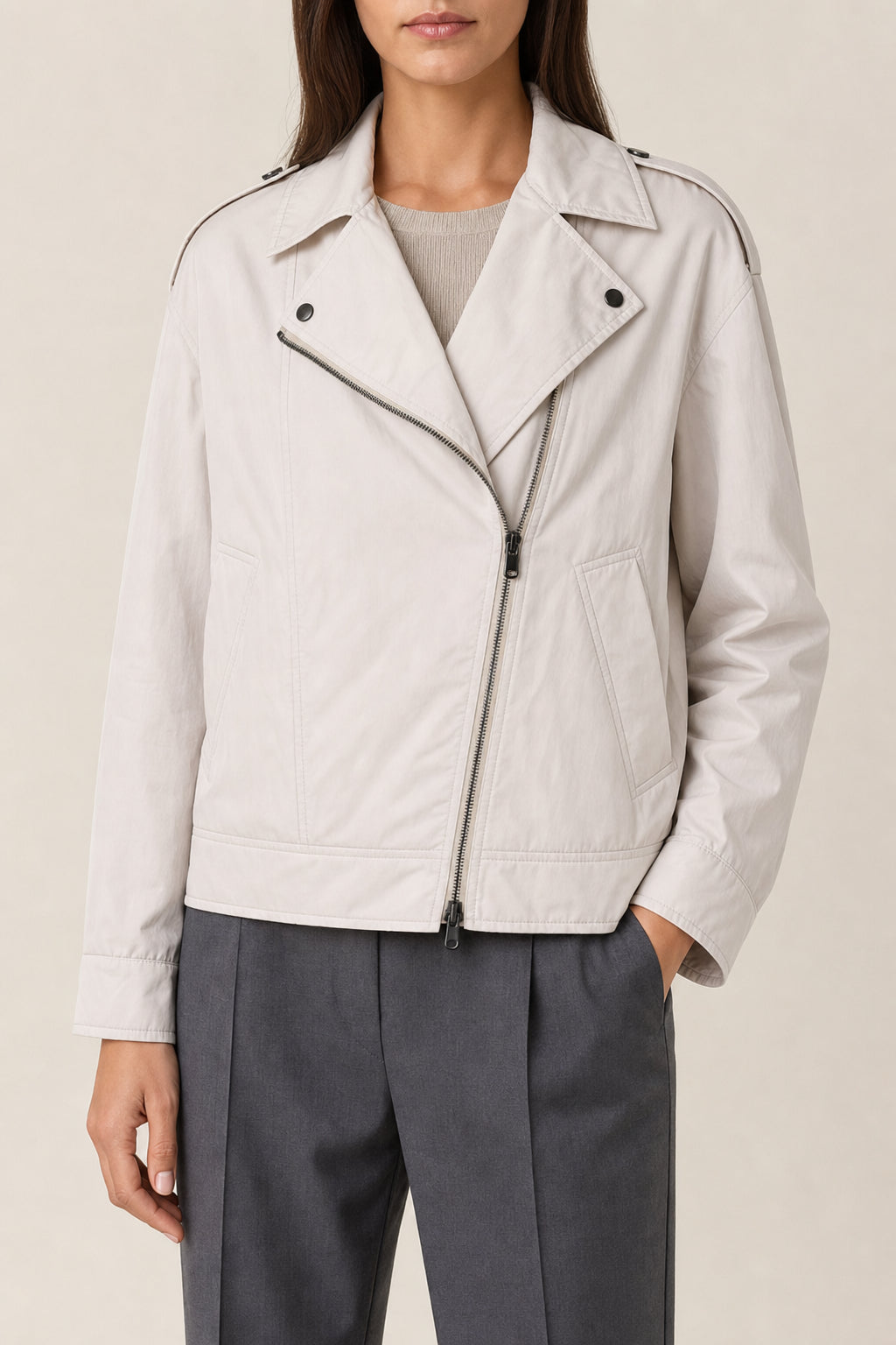 BRUNELLO CUCINELLI WOMEN'S OFF WHITE BIKER JACKET