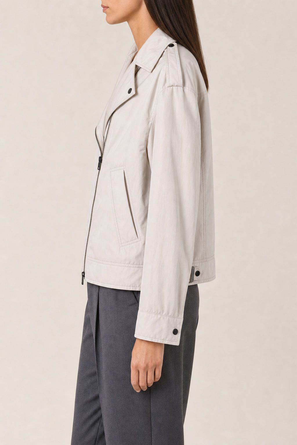 BRUNELLO CUCINELLI WOMEN'S OFF WHITE BIKER JACKET