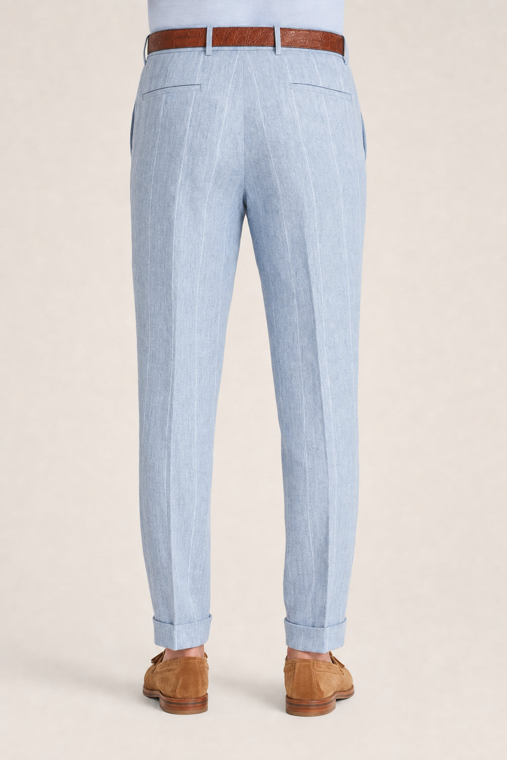 BRUNELLO CUCINELLI MEN'S LIGHT BLUE LINEN TROUSERS