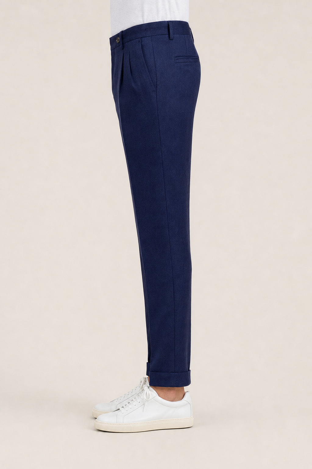 BRUNELLO CUCINELLI MEN'S DARK BLUE LINEN WOOL TROUSERS