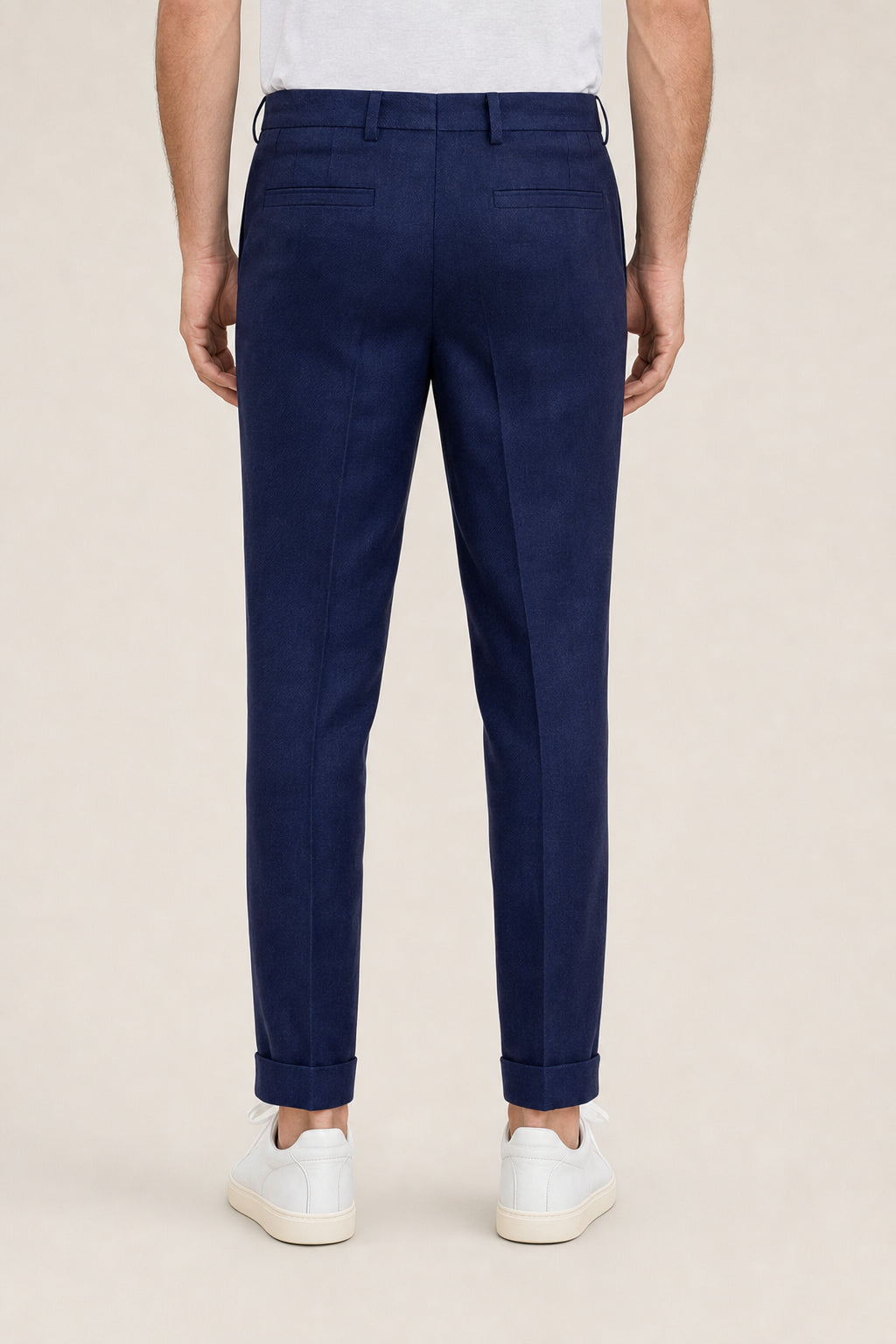 BRUNELLO CUCINELLI MEN'S DARK BLUE LINEN WOOL TROUSERS